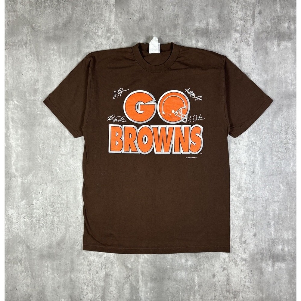 Vintage 1999 Cleveland Browns Go Browns Graphic Signed T Shirt Mens XL NFL Brown